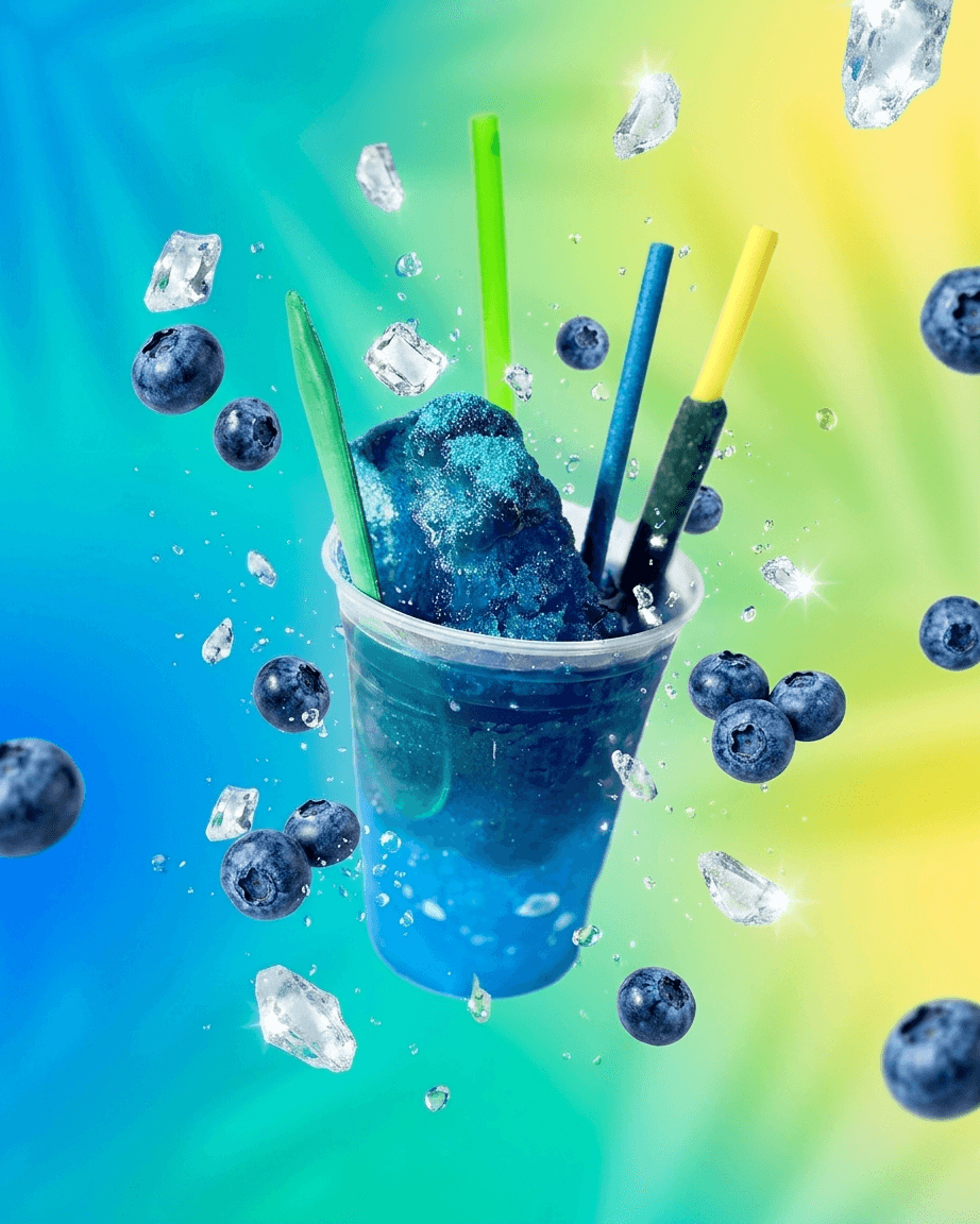 Azulito de Coco Mango — nieve de chicle azul con mora azul y hielo
