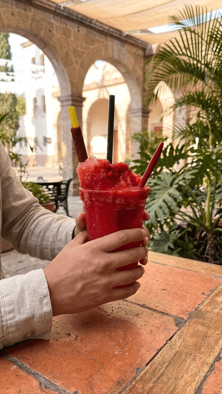 Raspado de frutos rojos de Coco Mango recién servido en mano