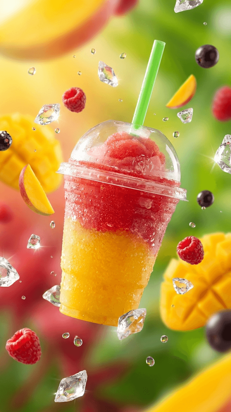 Raspado de mango y frutos rojos de Coco Mango con fruta fresca